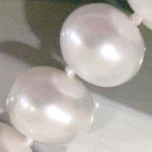 Elegant White Freshwater Nearly Round Pearl Necklace 17"  W 925 Clasp